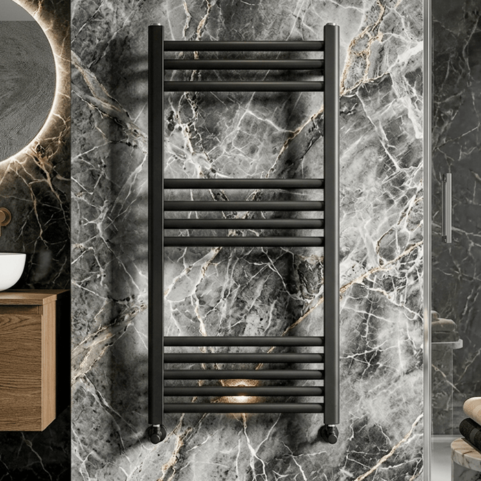 [BH507MB] Yarnfield Straight Heated Rail Dual Fuel Towel Warmer, 500mm - Choice of Size and Colour - Silo